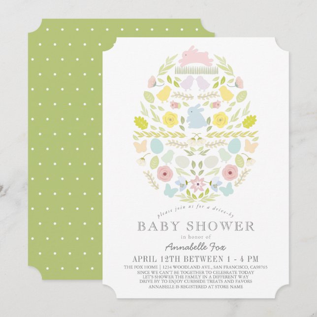 Floral Easter Egg Bunny Drive-by Baby Shower Invitation (Front/Back)