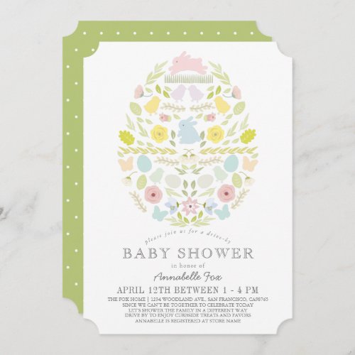 Floral Easter Egg Bunny Drive_by Baby Shower Invitation