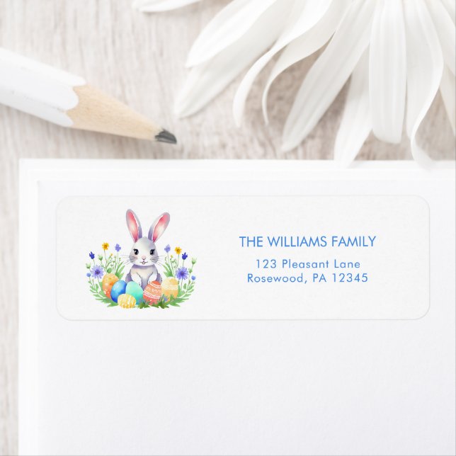 Floral Easter Egg Bunny Return Address Label (Insitu)