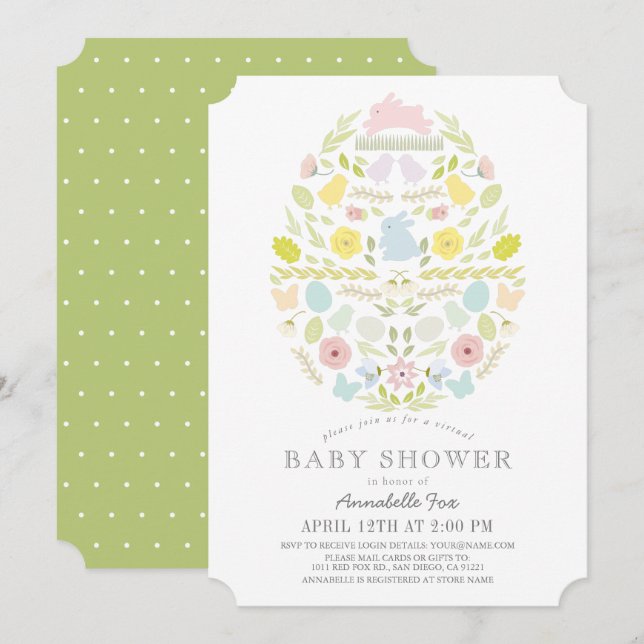 Floral Easter Egg Bunny Virtual Baby Shower Invitation (Front/Back)