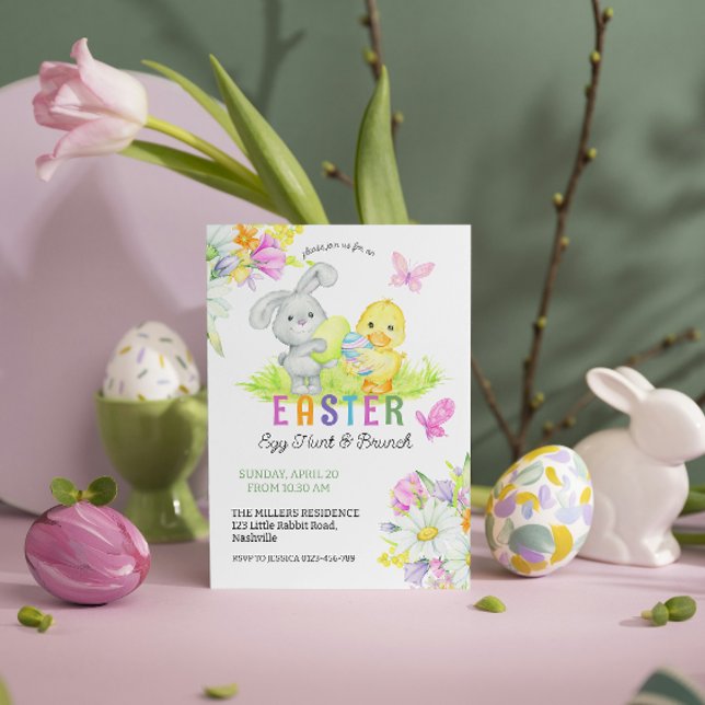 Floral Easter Egg Hunt & Brunch Cute Bunny Invitation (Creator Uploaded)