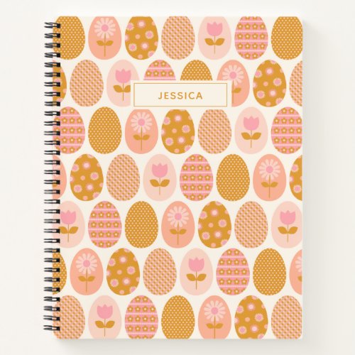 Floral Easter Egg Pattern Boho Pink Personalized Notebook