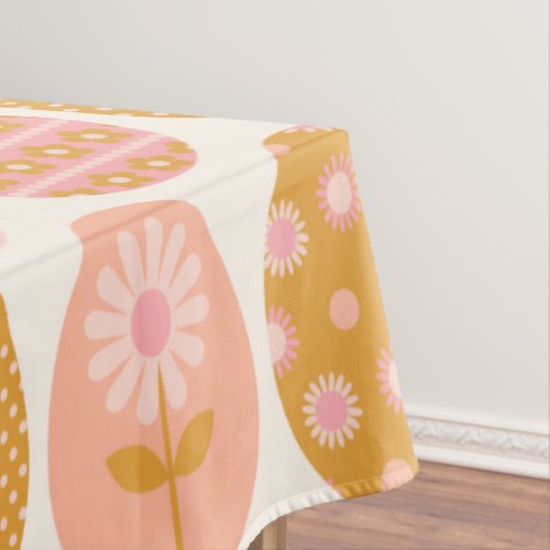Floral Easter Egg Pattern in Boho Pink Yellow Gold Tablecloth
