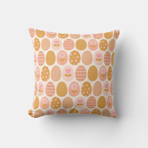 Floral Easter Egg Pattern in Boho Pink Yellow Gold Throw Pillow