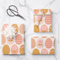 Floral Easter Egg Pattern in Boho Pink Yellow Gold Wrapping Paper Sheets