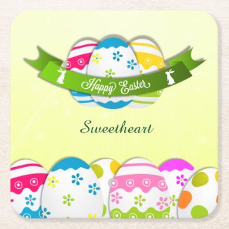Floral Easter Eggs and Easter Wish Square Paper Coaster