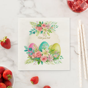 Floral Easter Eggs & Watercolor Pink Roses Napkins