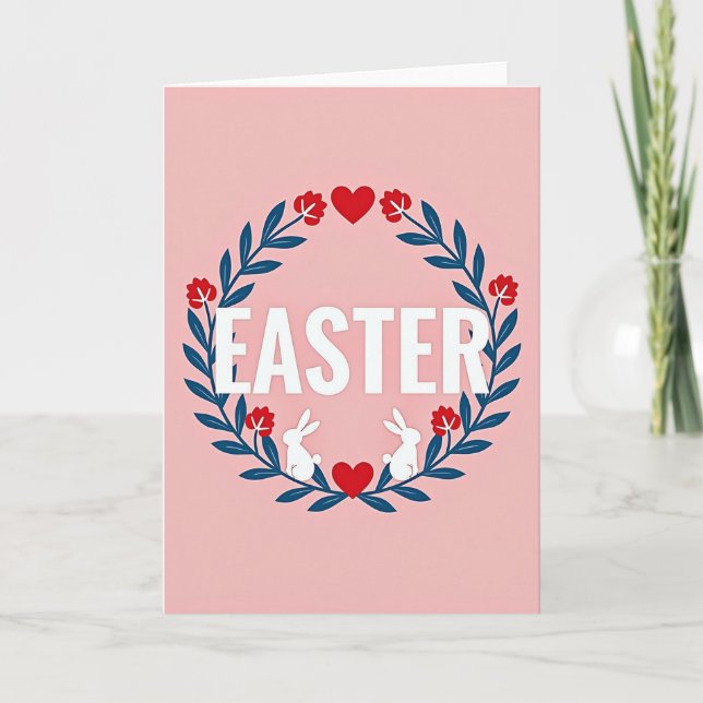 Floral Easter Heart Pattern Card (Front)