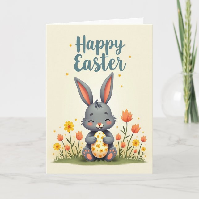 Floral Easter Joy Rabbit Card (Front)