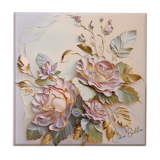 Floral Easter Painting on Ceramic Tile (Front)