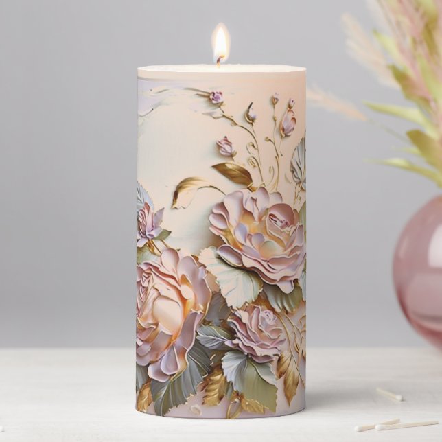 Floral Easter Painting  Pillar Candle (In Situ)