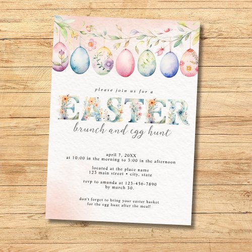 Floral Easter Peach Brunch and Egg Hunt Invitation