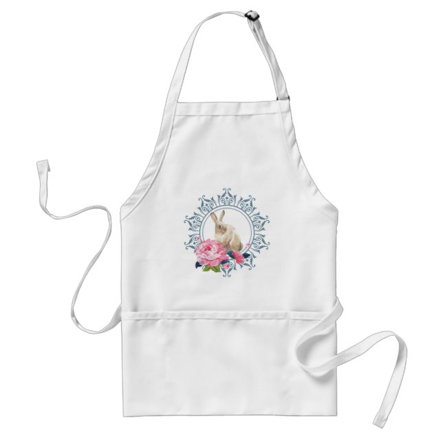 Floral Easter Rabbit Adult Apron (Front)