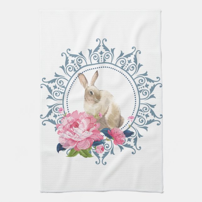 Floral Easter Rabbit Kitchen Towel (Vertical)