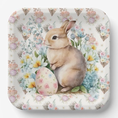 Floral Easter Rabbit Paper Plates