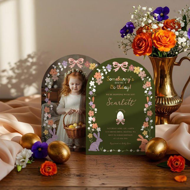 Floral Easter Somebunny’s Having a Birthday Photo Invitation (Floral Easter Somebunny’s Having a Birthday Photo Invitation)