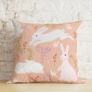 Floral Easter Watercolor Bunny Throw Pillow