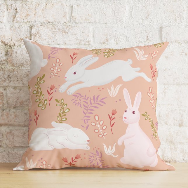 Floral Easter Watercolor Bunny  Throw Pillow (Creator Uploaded)