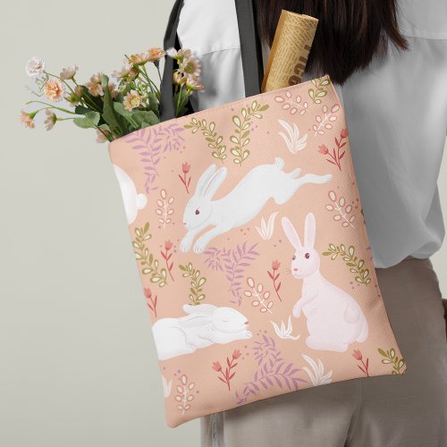 Floral Easter Watercolor Bunny Tote Bag