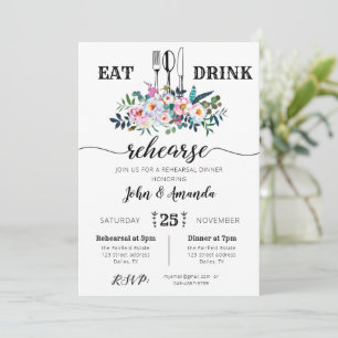 Floral Eat & Drink Rehearsal Dinner Invitation
