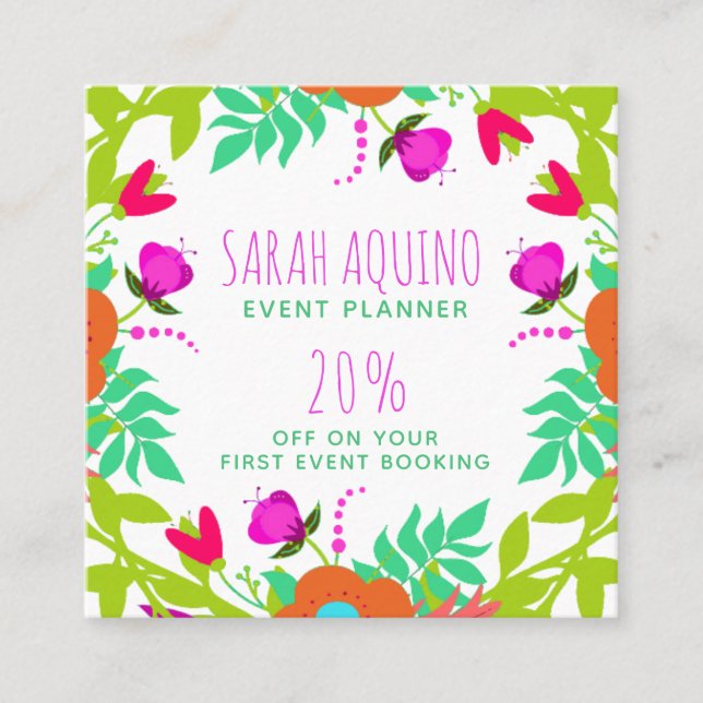 Floral Edged Blooms Garden Business Promotional Discount Card (Front)