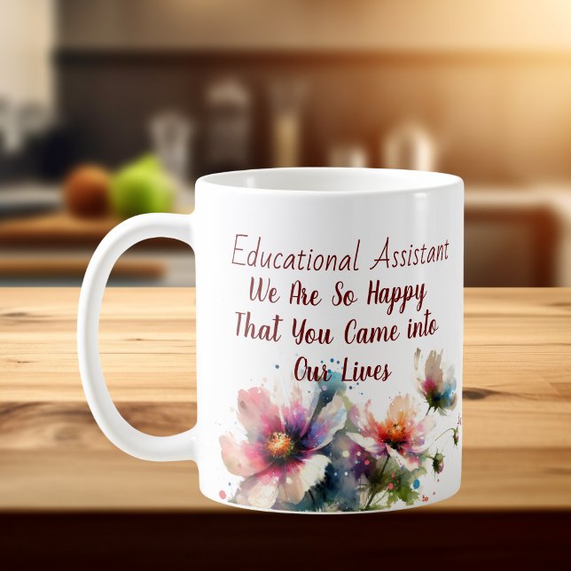Floral Educational Assistant pink blue Personalize Coffee Mug (Customize , change the template wording to your own or order as is. Front view)