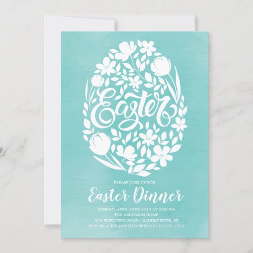 Floral Egg Easter Dinner Party Invitation