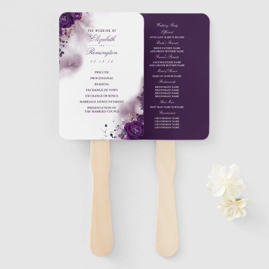 floral eggplant purple watercolor wedding program hand fan zazzle com