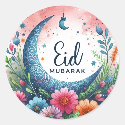 Floral Eid Mibarak Classic Round Sticker