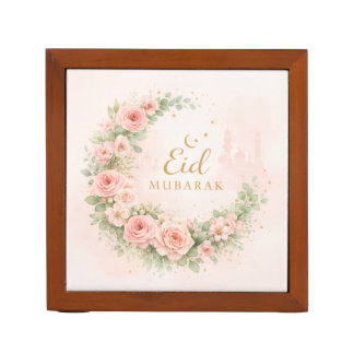 Floral Eid Mubarak – Blush Pink Islamic Gift f Desk Organizer