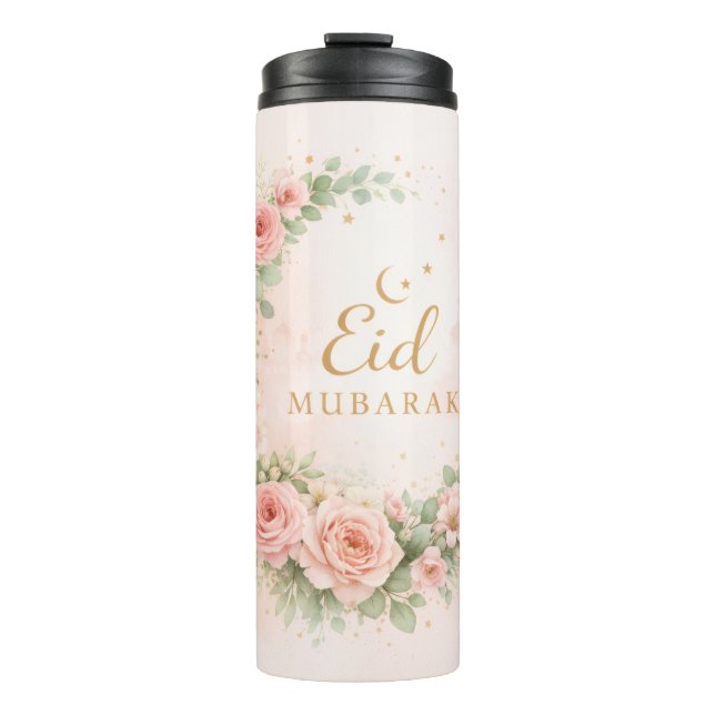 Floral Eid Mubarak – Blush Pink Islamic Gift f Thermal Tumbler (Front)