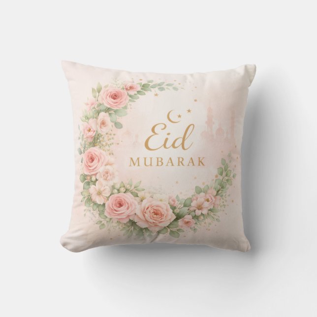 Floral Eid Mubarak – Blush Pink Islamic Gift f Throw Pillow (Front)