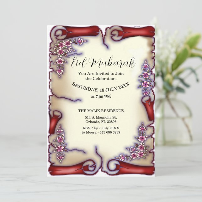 Floral Eid Mubarak Invitation (Standing Front)