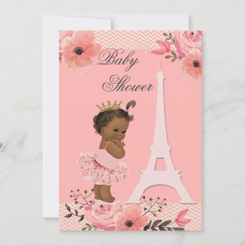 Floral Eiffel Tower Ethnic Princess in Tutu Shower Invitation