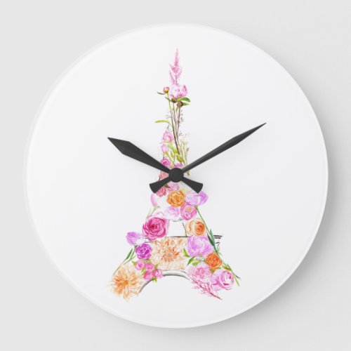 Floral eiffel tower large clock