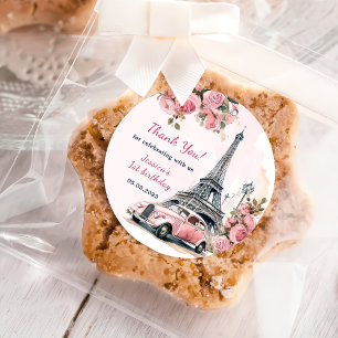 Floral Eiffel Tower Paris 1st Birthday Party Classic Round Sticker