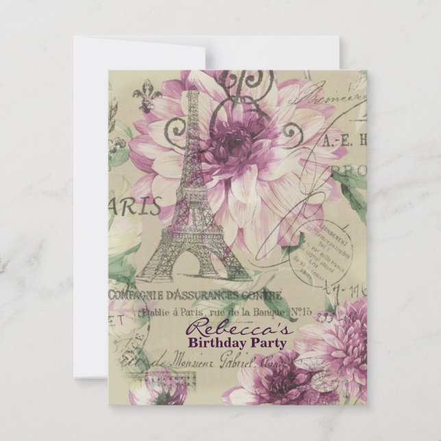 floral eiffel tower Paris birthday party Invitation (Front)
