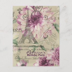 floral eiffel tower Paris birthday party Invitation
