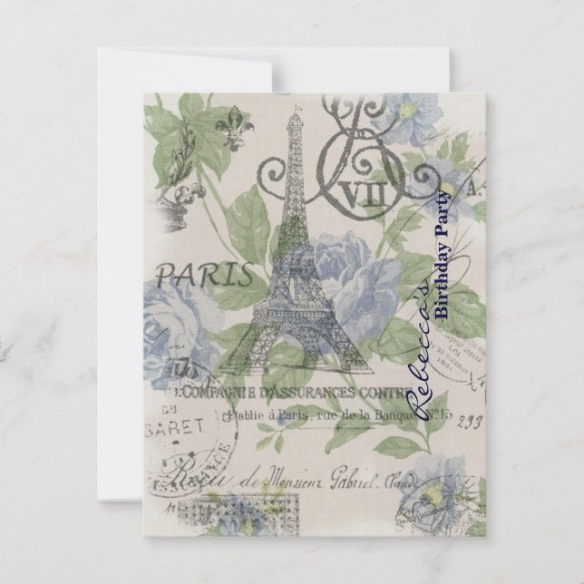floral eiffel tower Paris birthday party Invitation (Front)