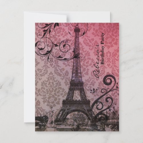 paris eiffel tower floral vintage birthday party personalized invites