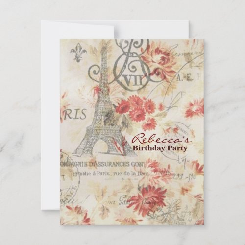 floral eiffel tower Paris birthday party Invitation