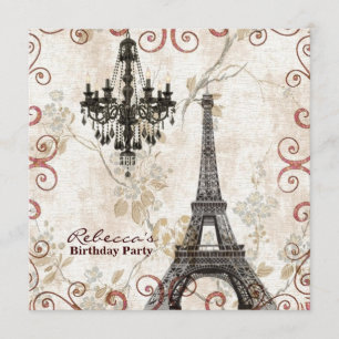 floral eiffel tower Paris birthday party Invitation