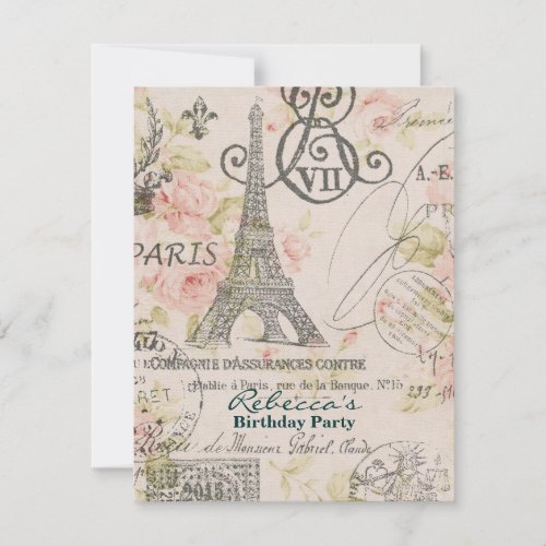 floral eiffel tower Paris birthday party Invitation