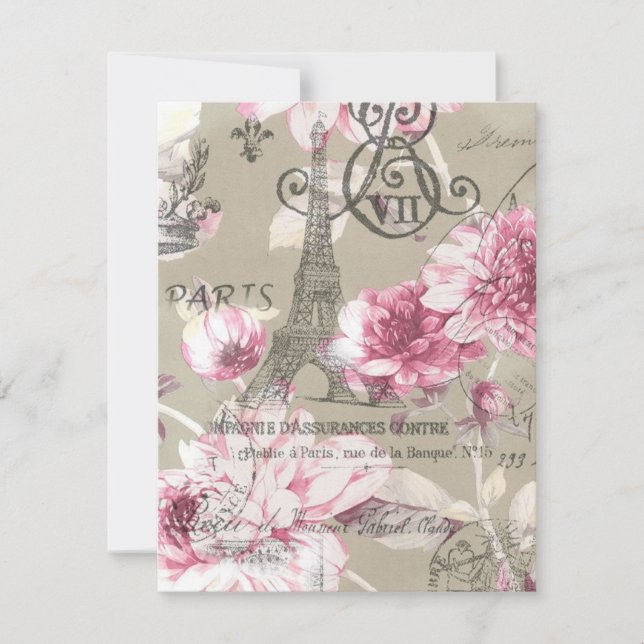 floral eiffel tower Paris birthday party Invitation (Front)