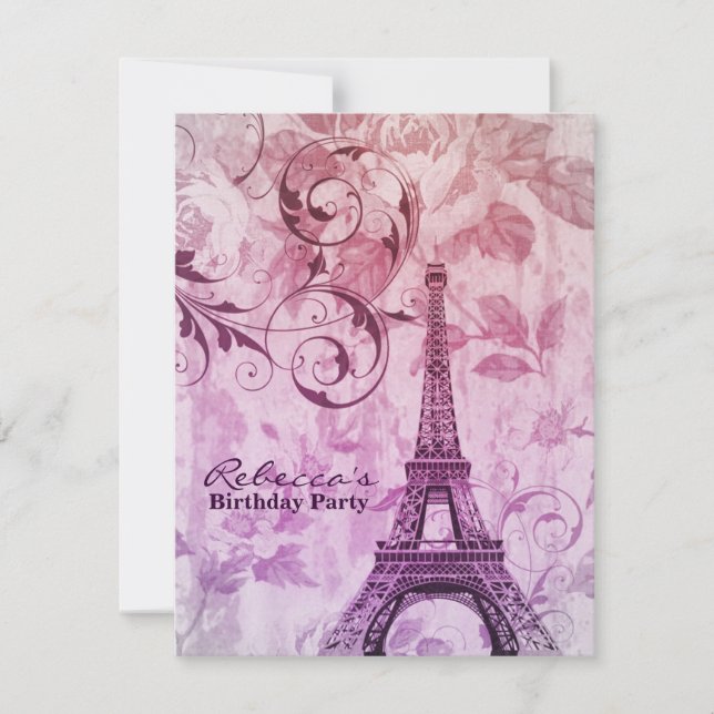 floral eiffel tower Paris birthday party Invitation (Front)