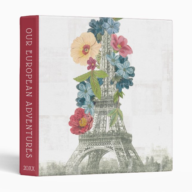 Floral Eiffel Tower | Paris, France 3 Ring Binder (Front/Spine)