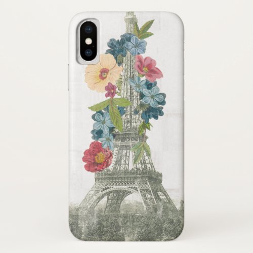 Floral Eiffel Tower  Paris France iPhone X Case