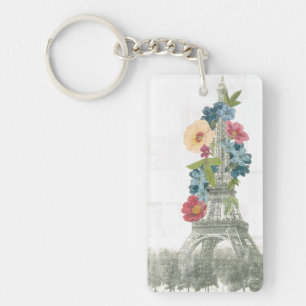 Floral Eiffel Tower Paris, France Keychain