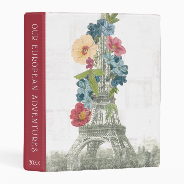 Floral Eiffel Tower | Paris, France Mini Binder (Front/Spine)