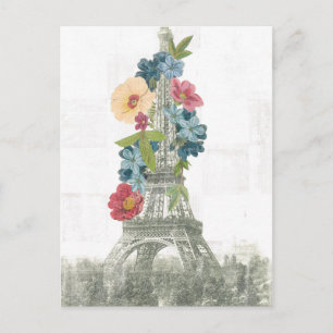 Floral Eiffel Tower Paris, France Postcard